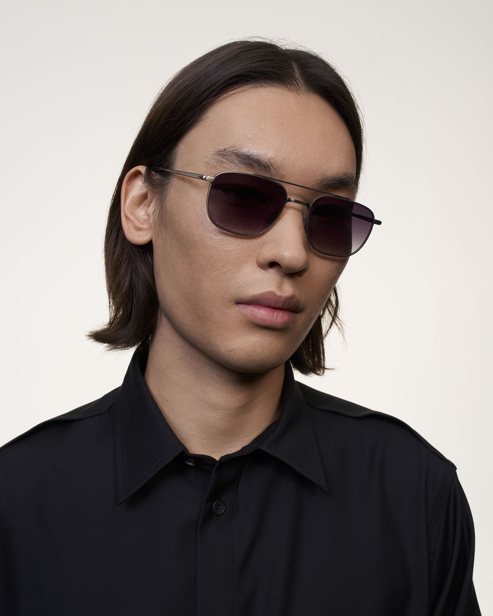 Banbe The Cruz Sunglasses in Gold & Smoke Cruz Satin Gold | Square Metal Sunglasses | Ace & Tate main image 2