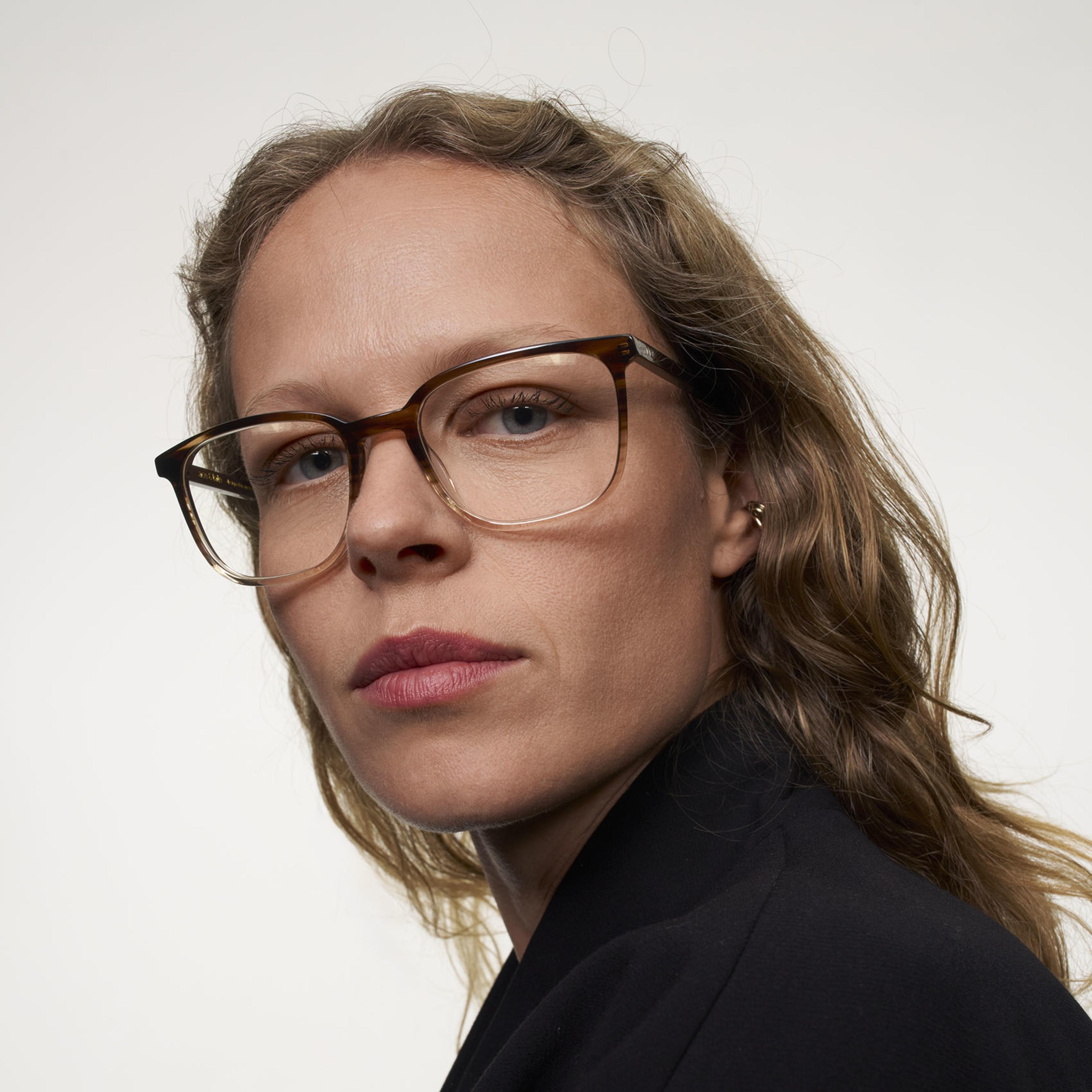 Ace & Tate Glasses | Rectangle Acetate in Brown, Clear