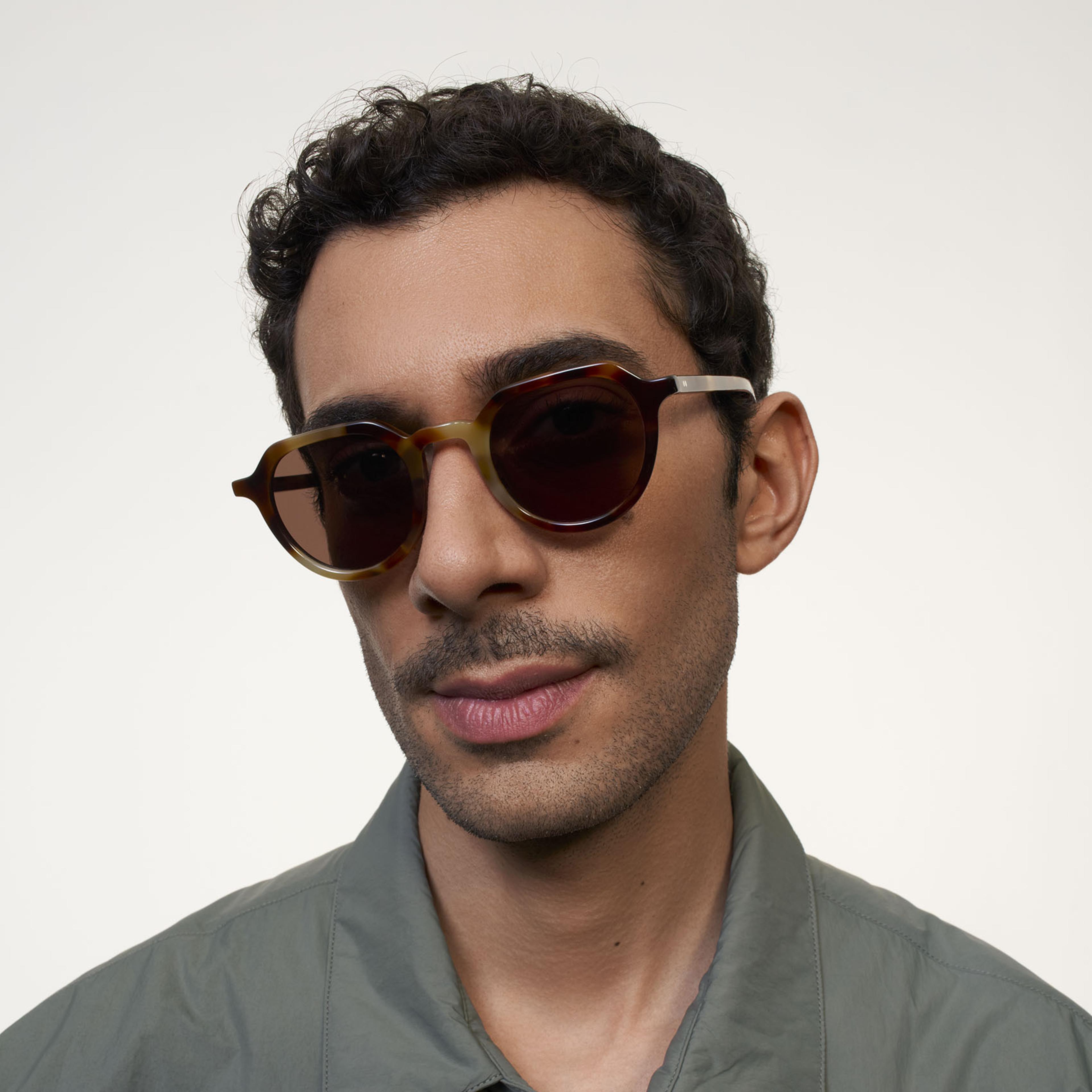 Ace & Tate Sunglasses | Round Acetate in Brown, Yellow