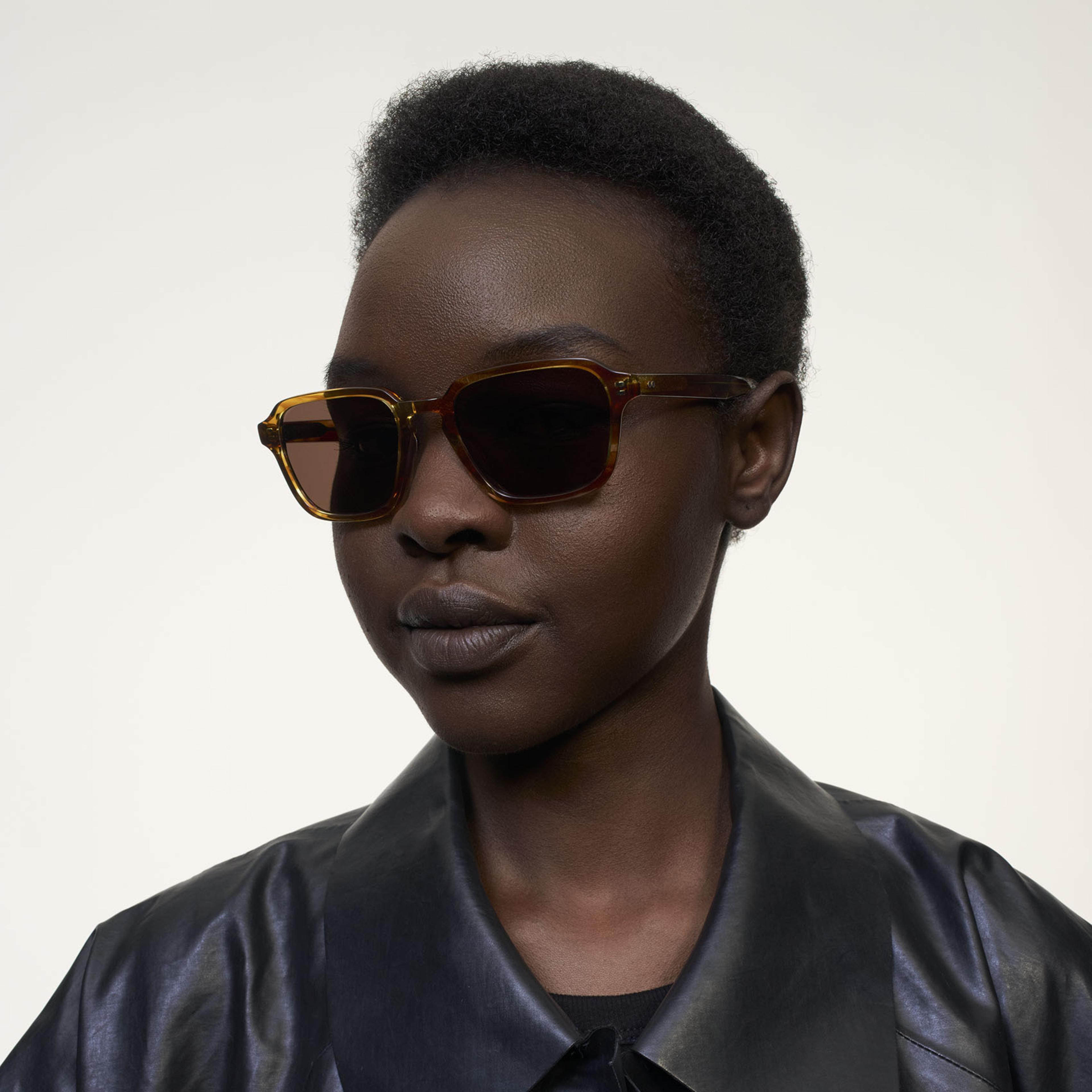 Ace & Tate Sunglasses | Hexagonal Acetate in Brown, Orange