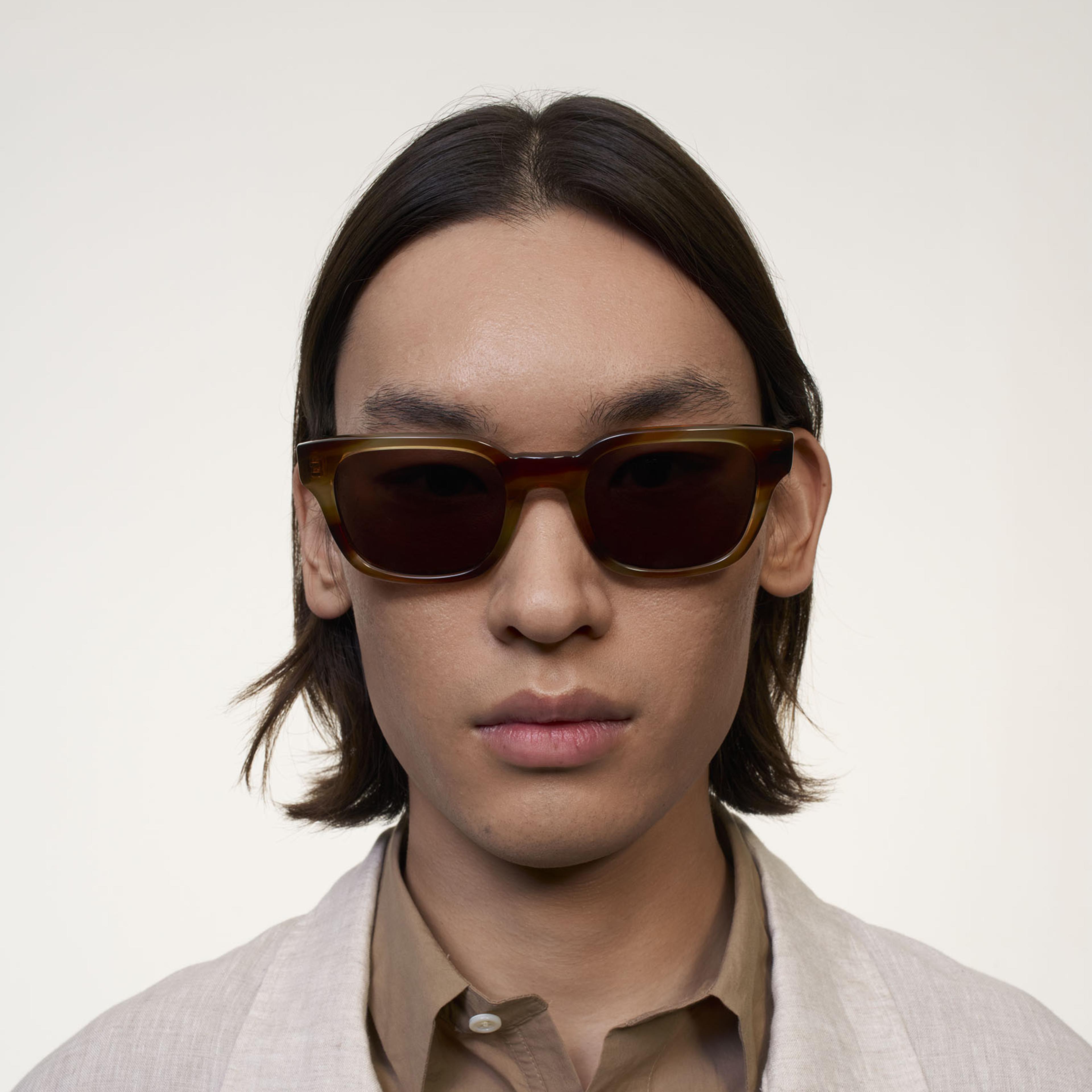 Ace & Tate Sunglasses | Rectangle Acetate in Orange, Yellow, Brown, Green