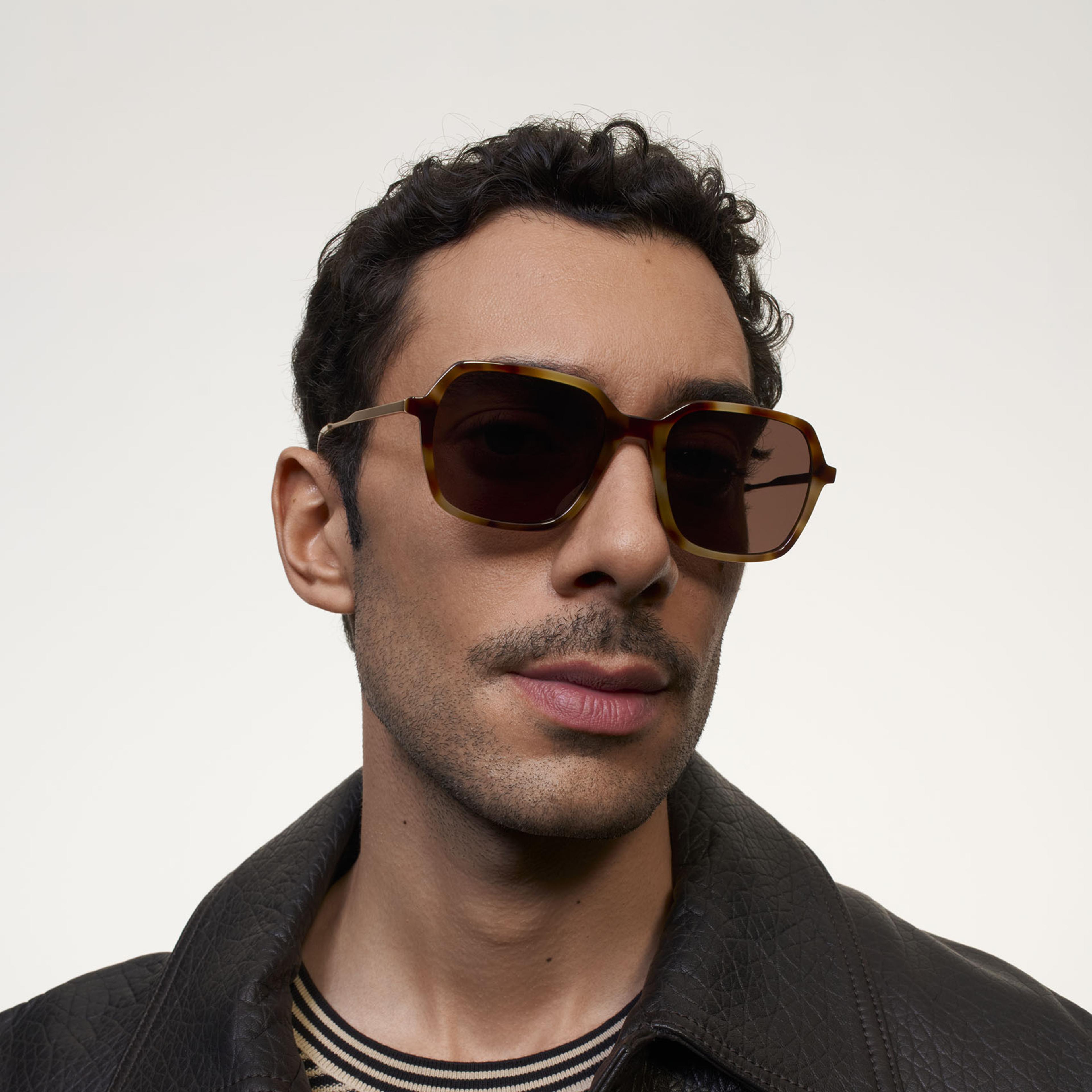Ace & Tate Sunglasses | Square Acetate in Brown, Yellow