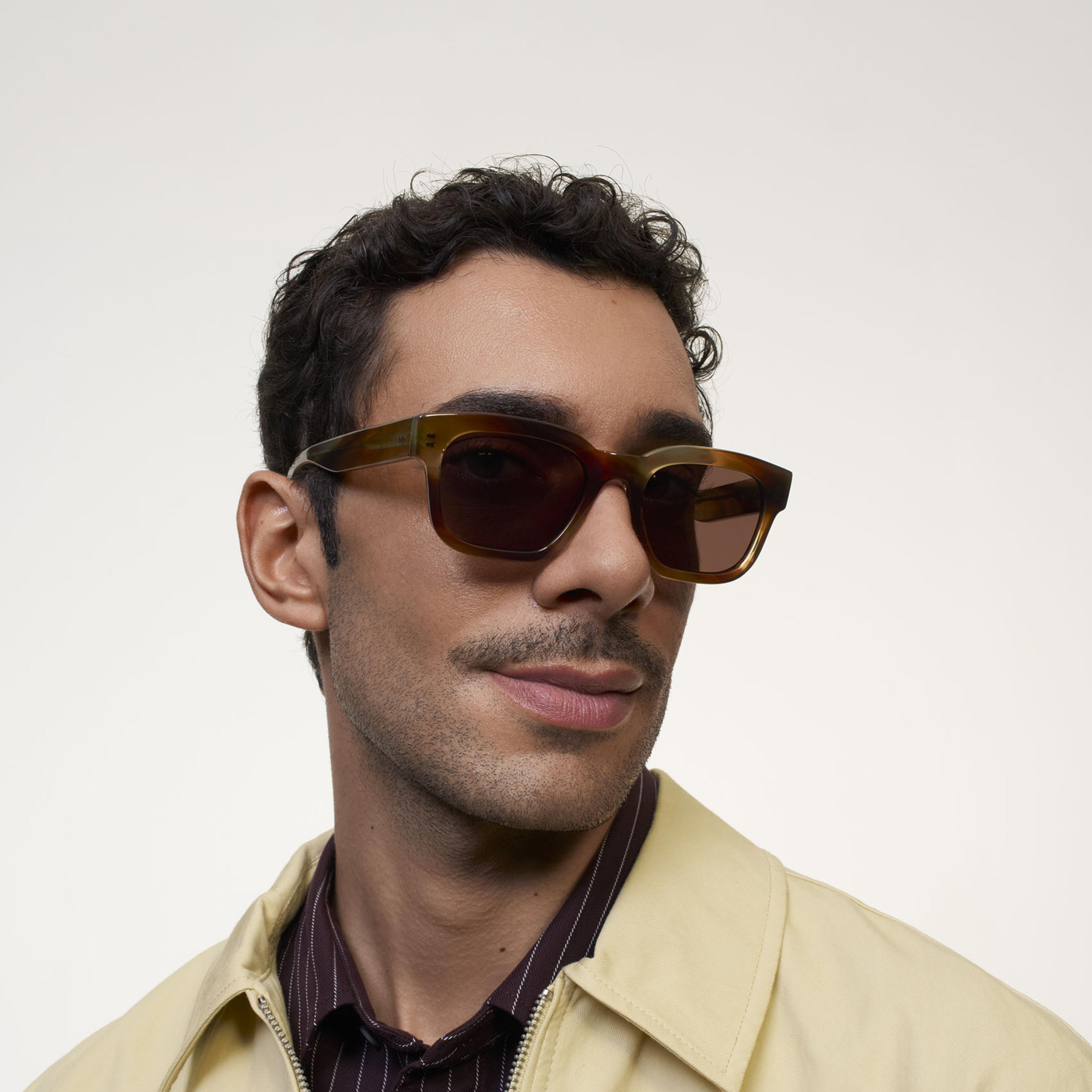Ace & Tate Sunglasses | Rectangle Acetate in Orange, Yellow, Brown, Green
