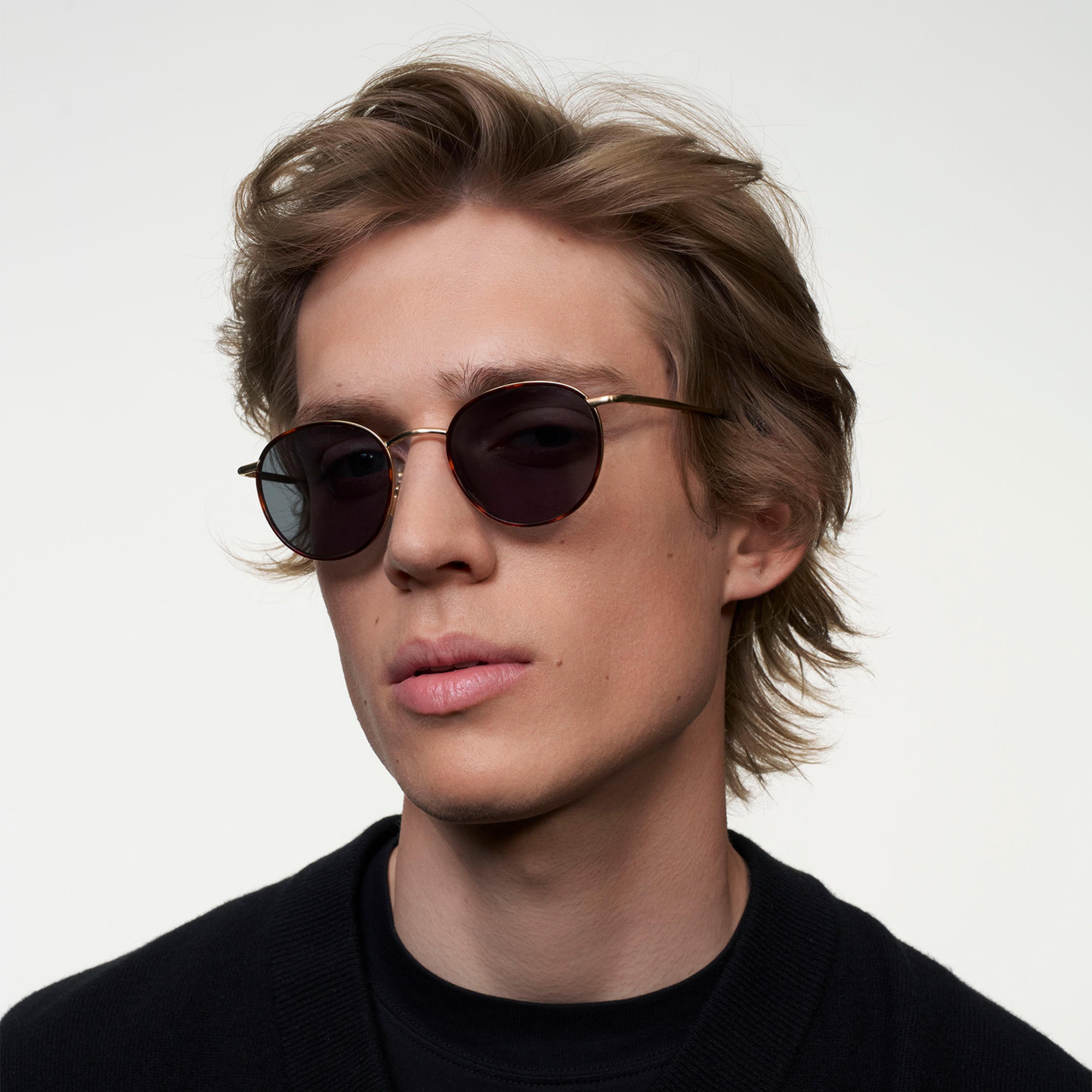 Ace & Tate Sunglasses | Round Metal in Brown, Gold, Orange