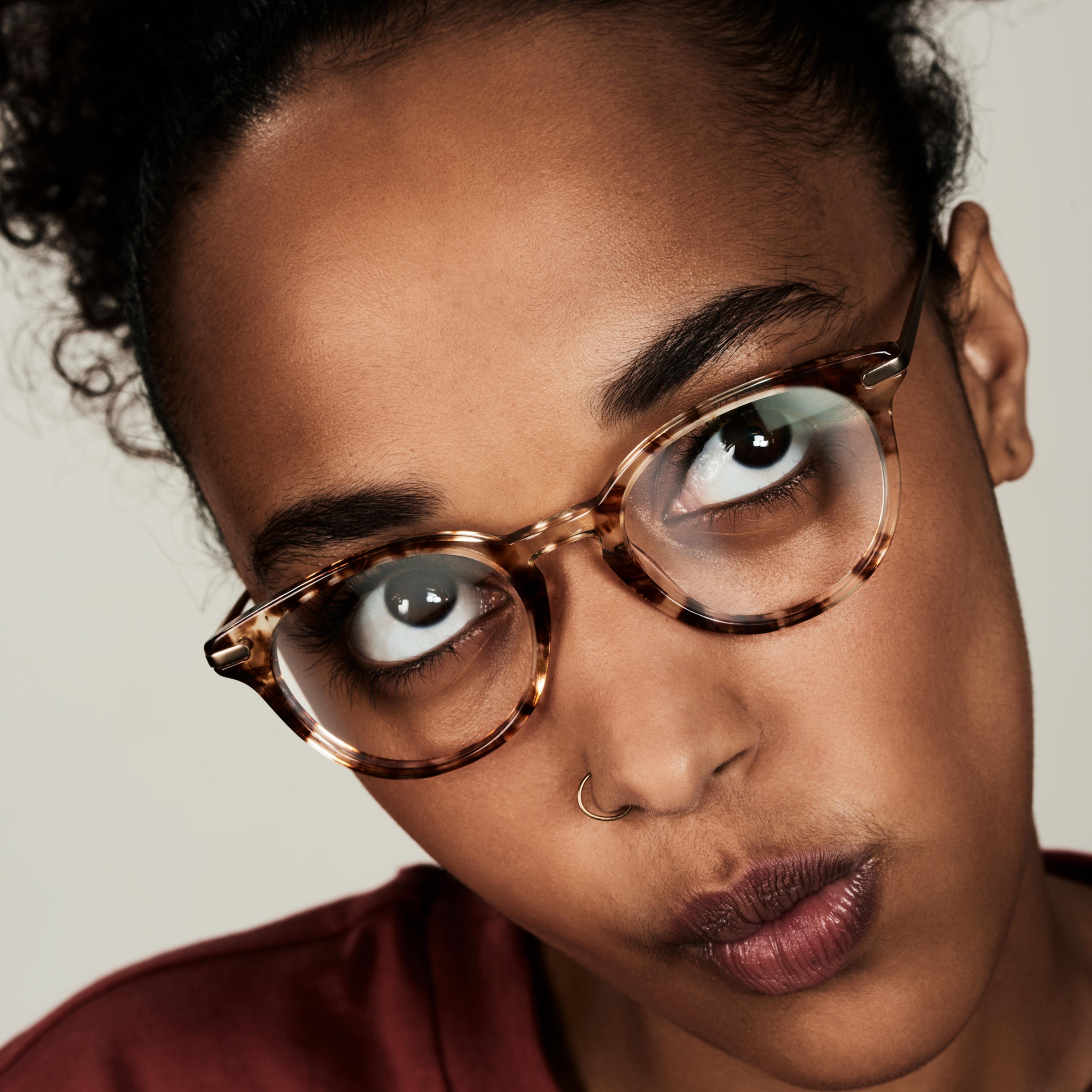 Ace & Tate Max Metal Temple in Gold Dust Ace & Tate Glasses | Round Acetate in Brown, Clear
