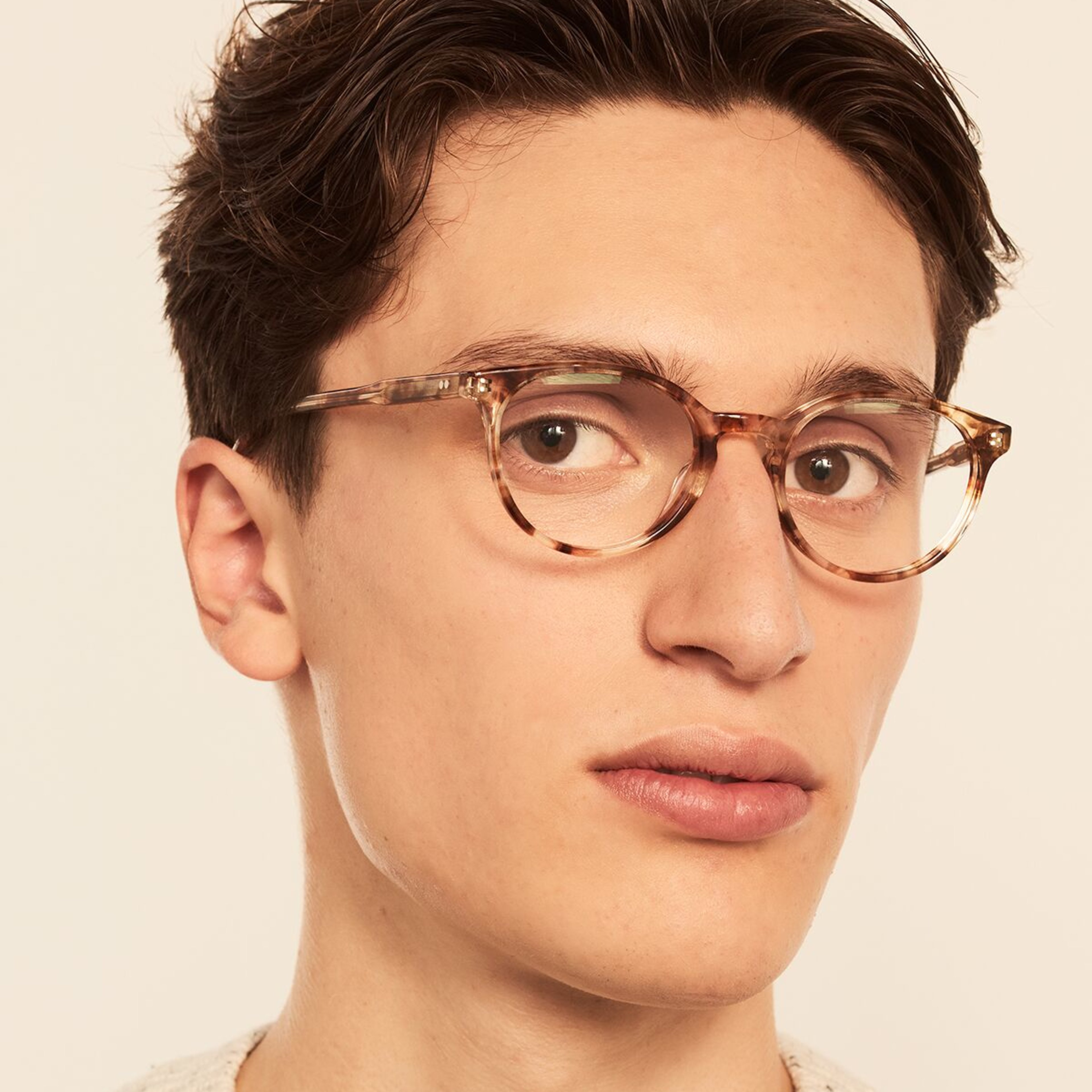 Ace & Tate Glasses | round acetate in Brown, Clear