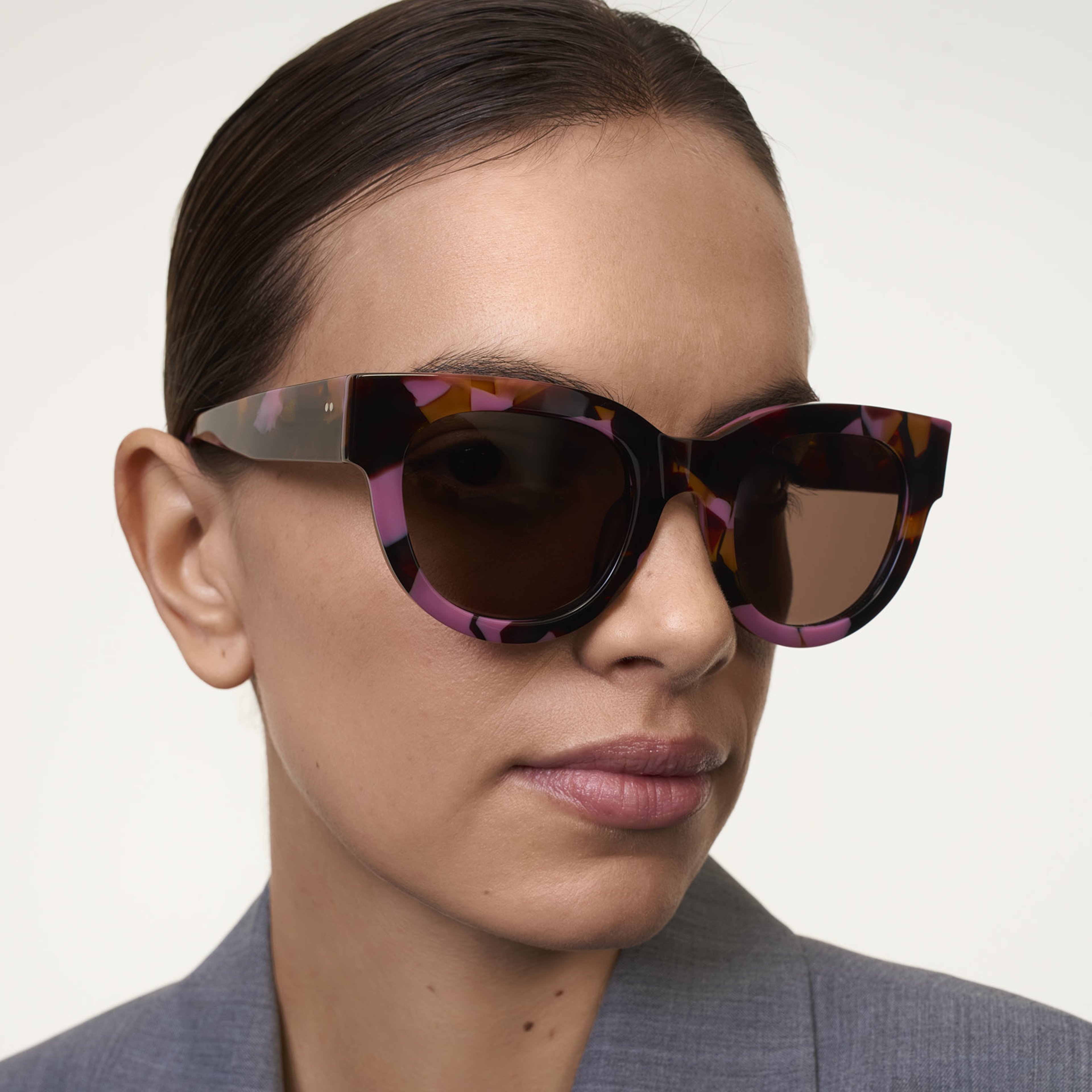 Ace & Tate Sunglasses | Round Acetate in Brown, Purple