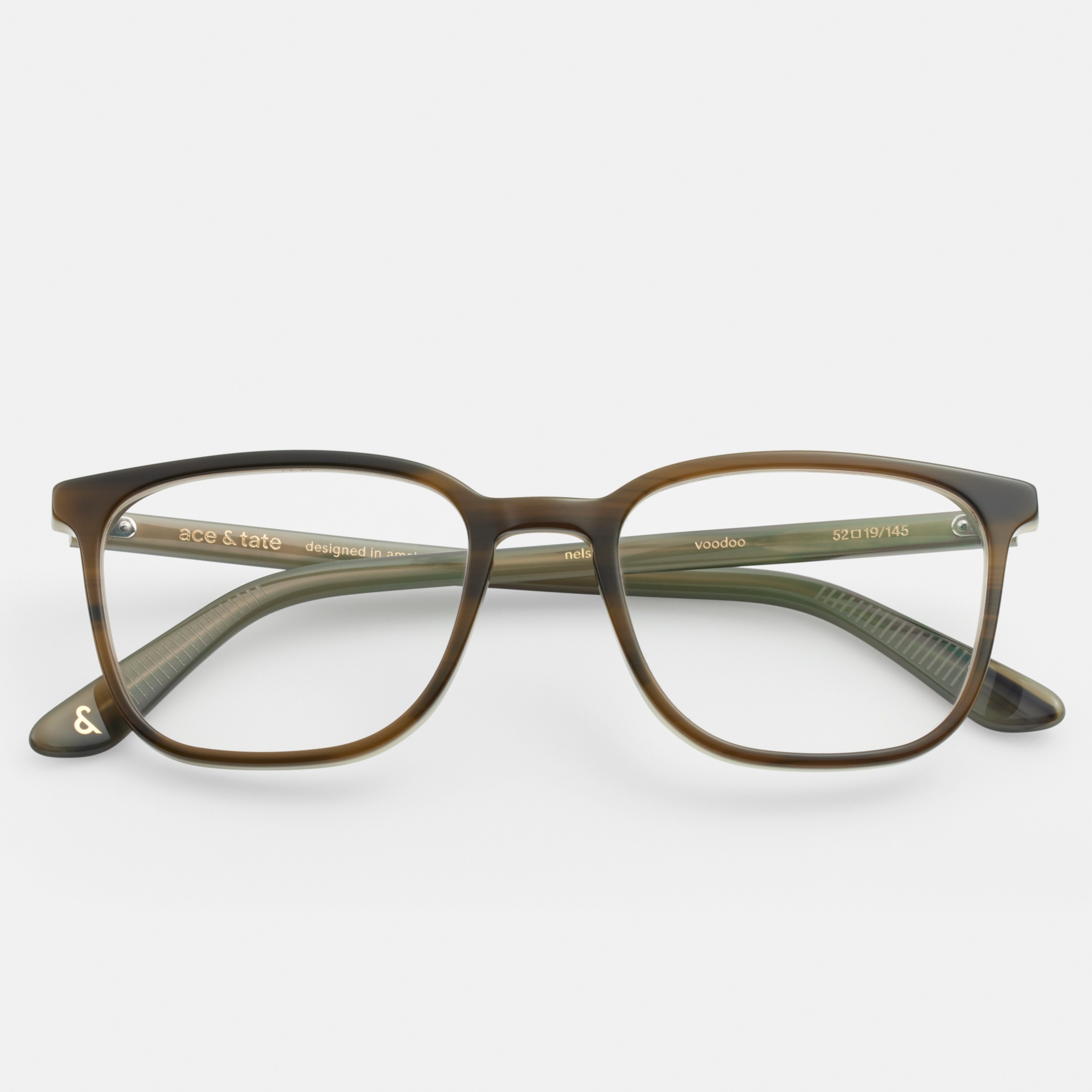 Ace & Tate Glasses | Rectangle Acetate in Green, Grey