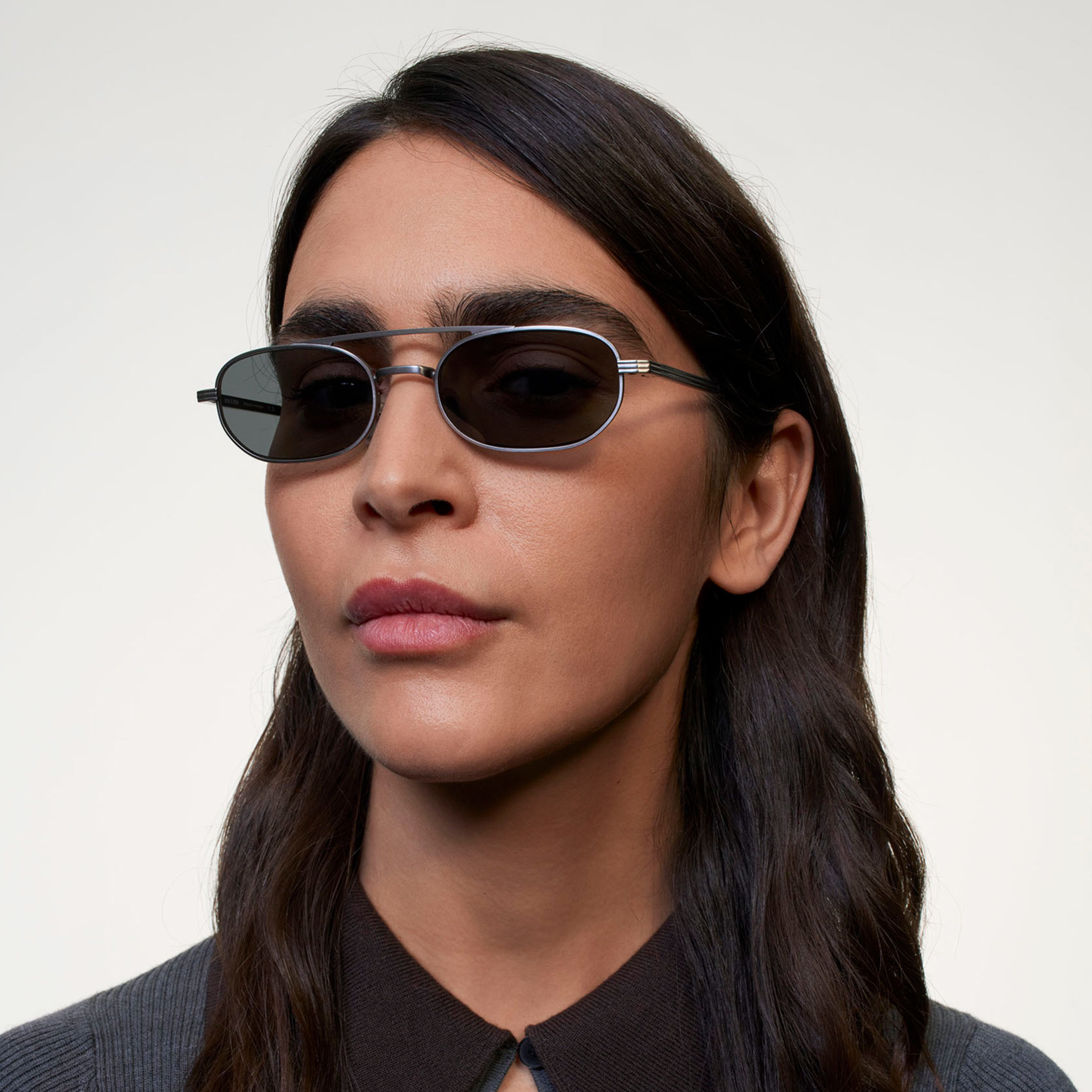 Ace & Tate Sunglasses | Oval Metal in Grey