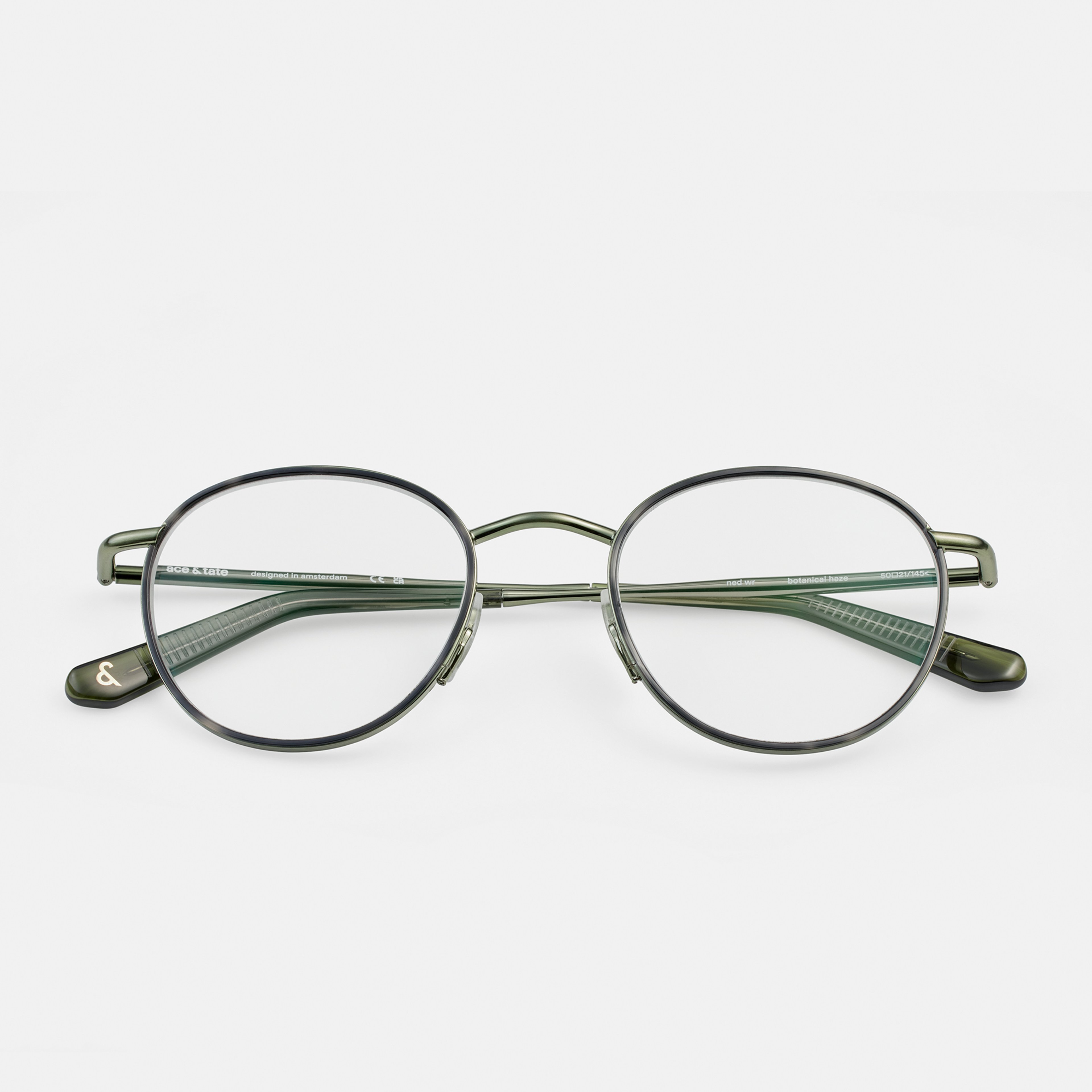 Ace & Tate Glasses | Round Metal in Black, Green
