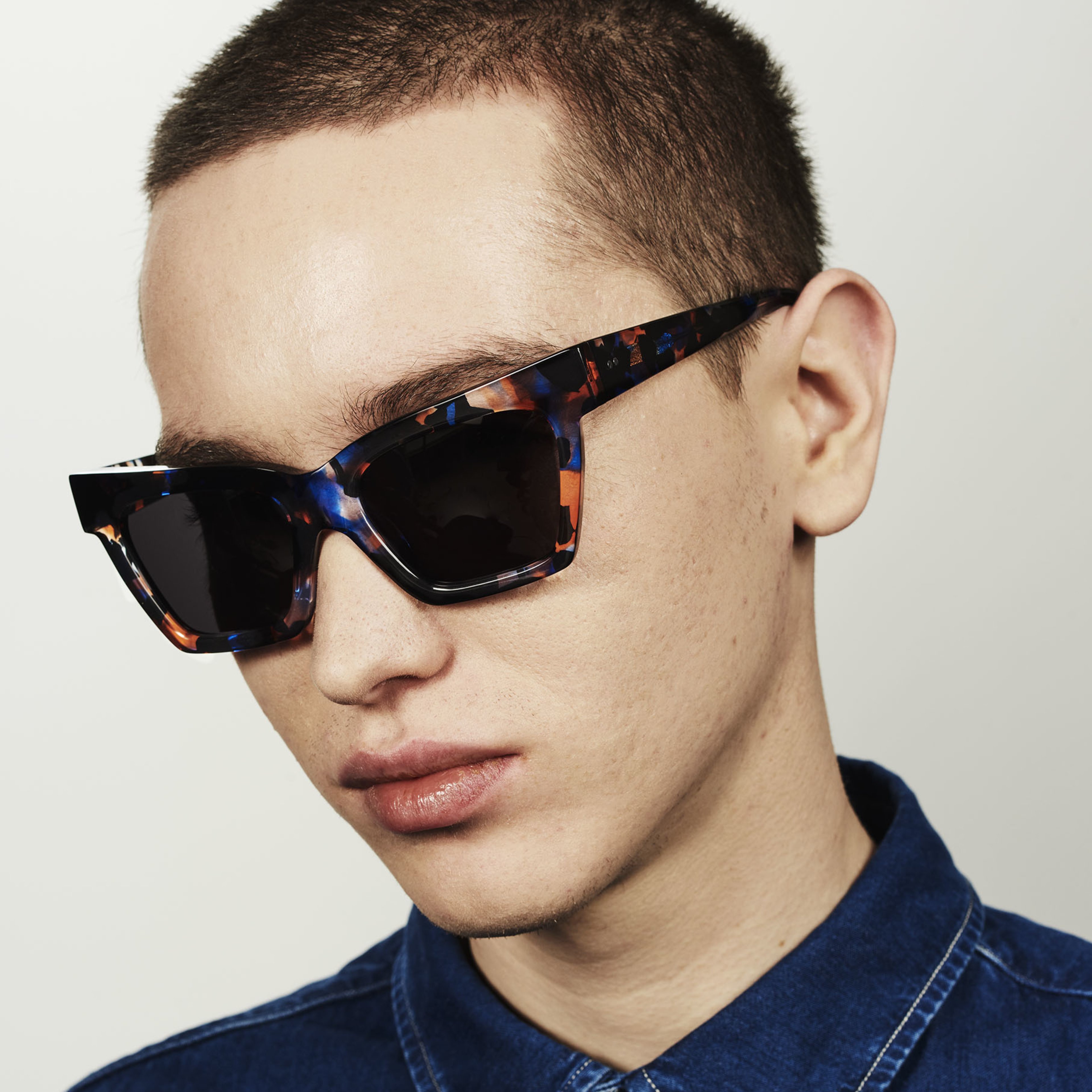 Ace & Tate Sunglasses | rectangle Acetate in Blue, Orange