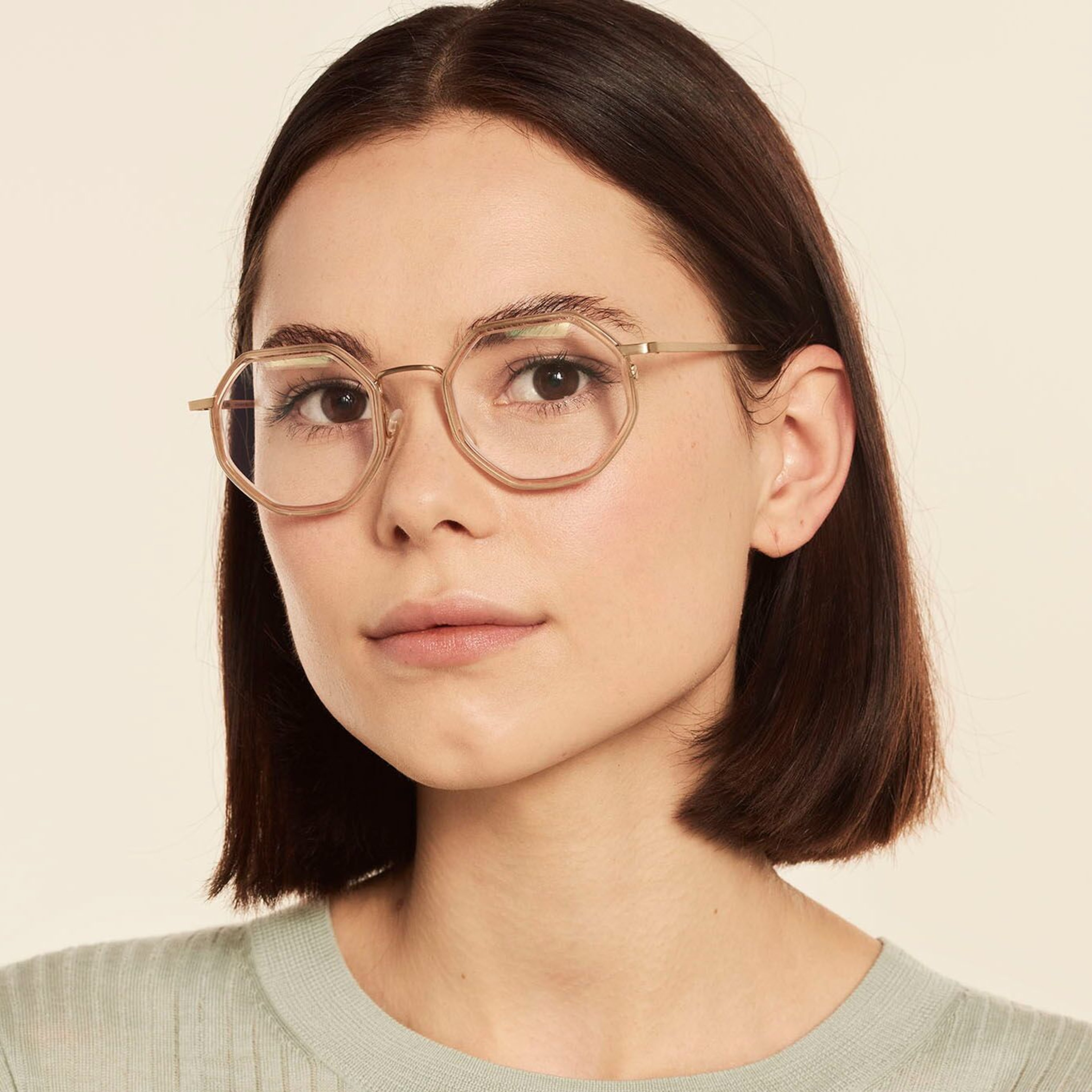 Ace & Tate Glasses | hexagonal Acetate in Clear, Gold