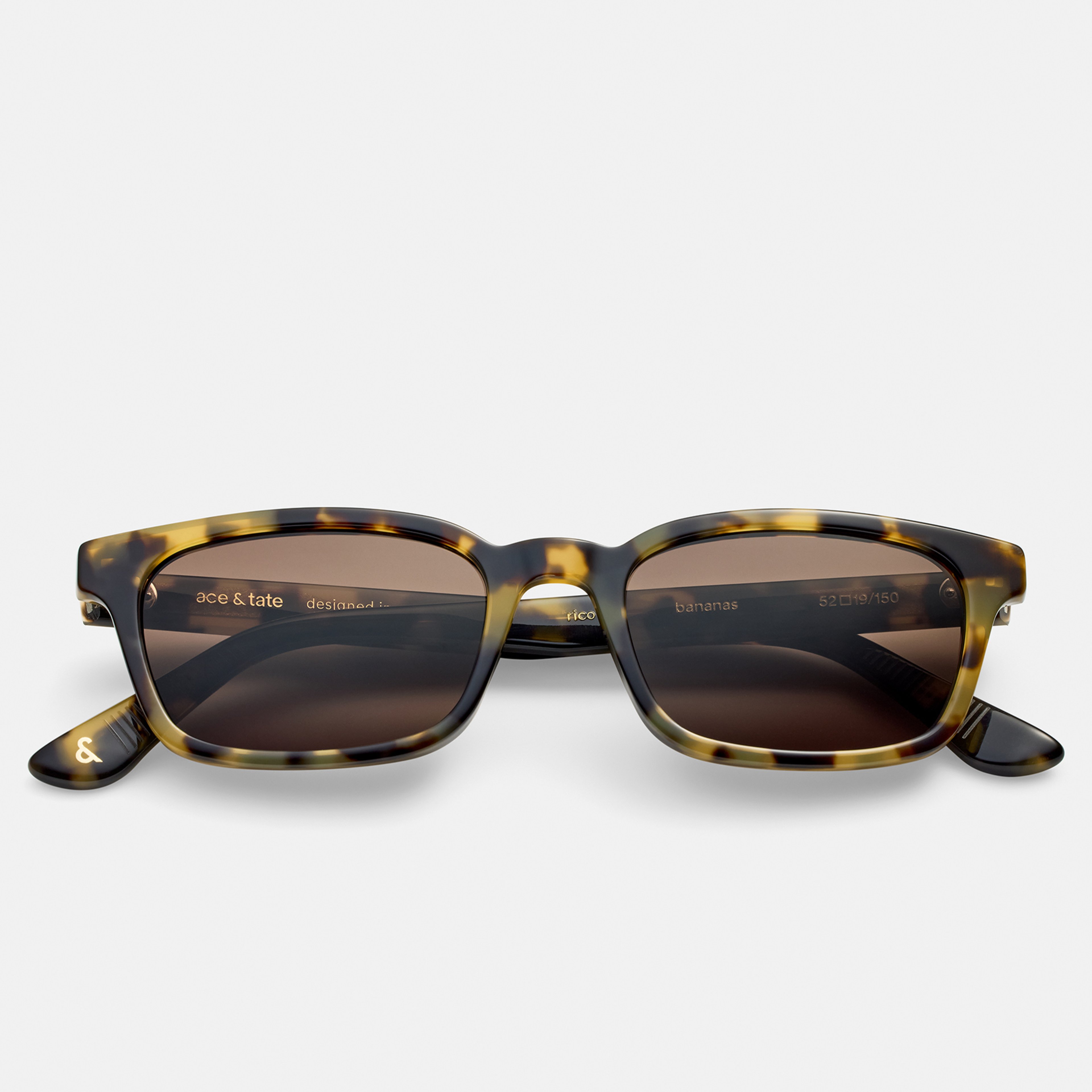 Ace & Tate Zonnebrillen | Vierkant Acetaat in Zwart, Geel