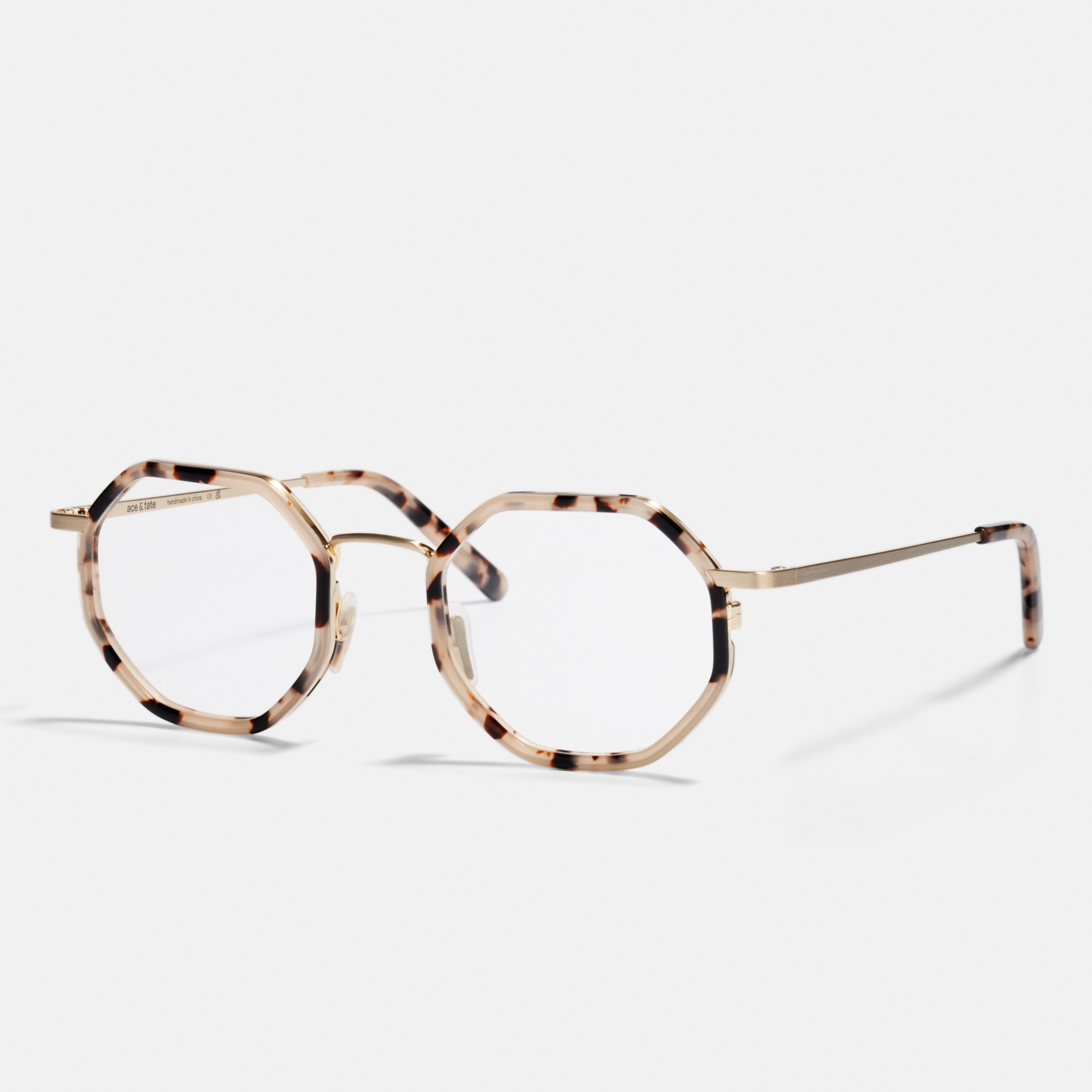 Ace & Tate Glasses | hexagonal Acetate in Beige, Brown