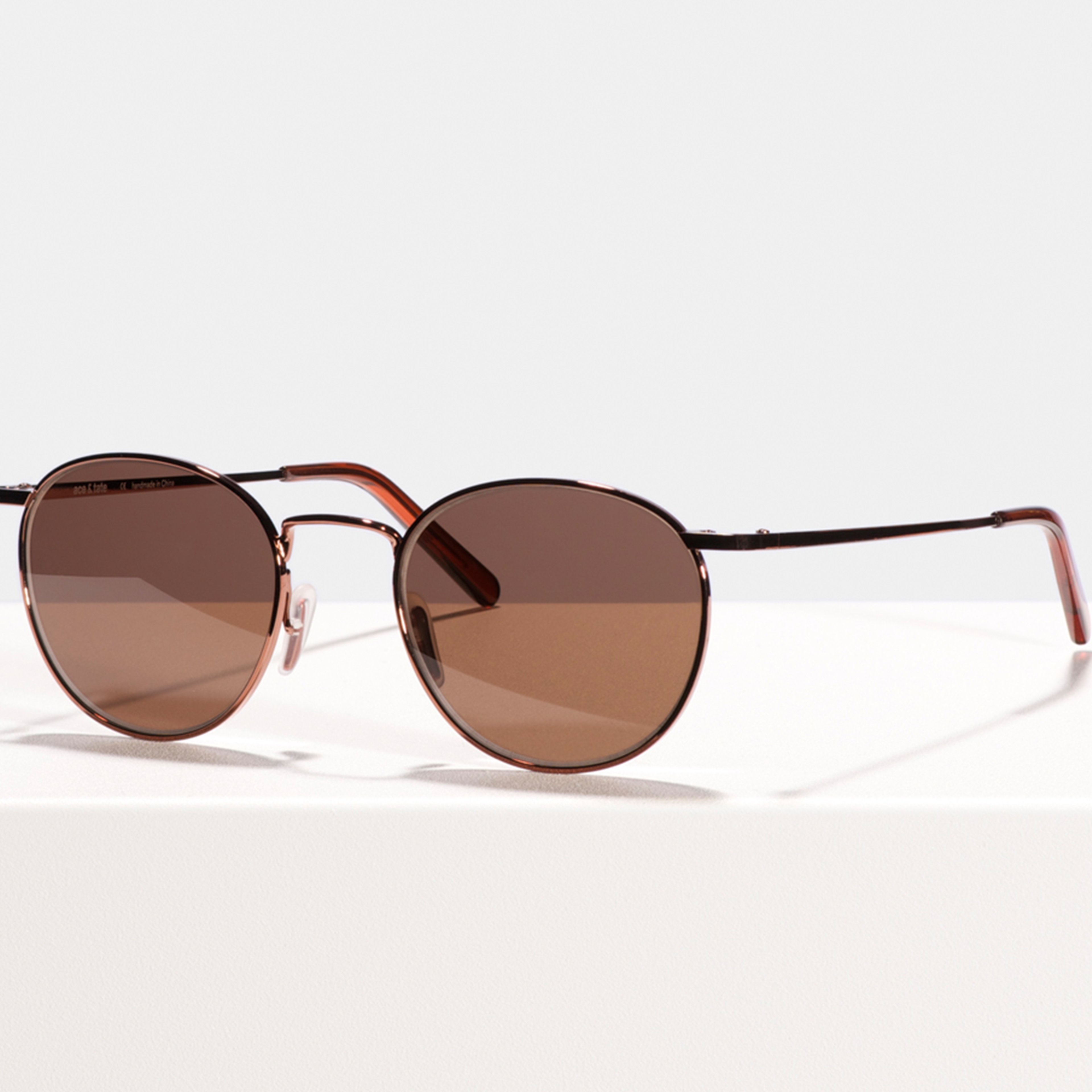 Ace & Tate Sunglasses | Round Metal in Brown, Red