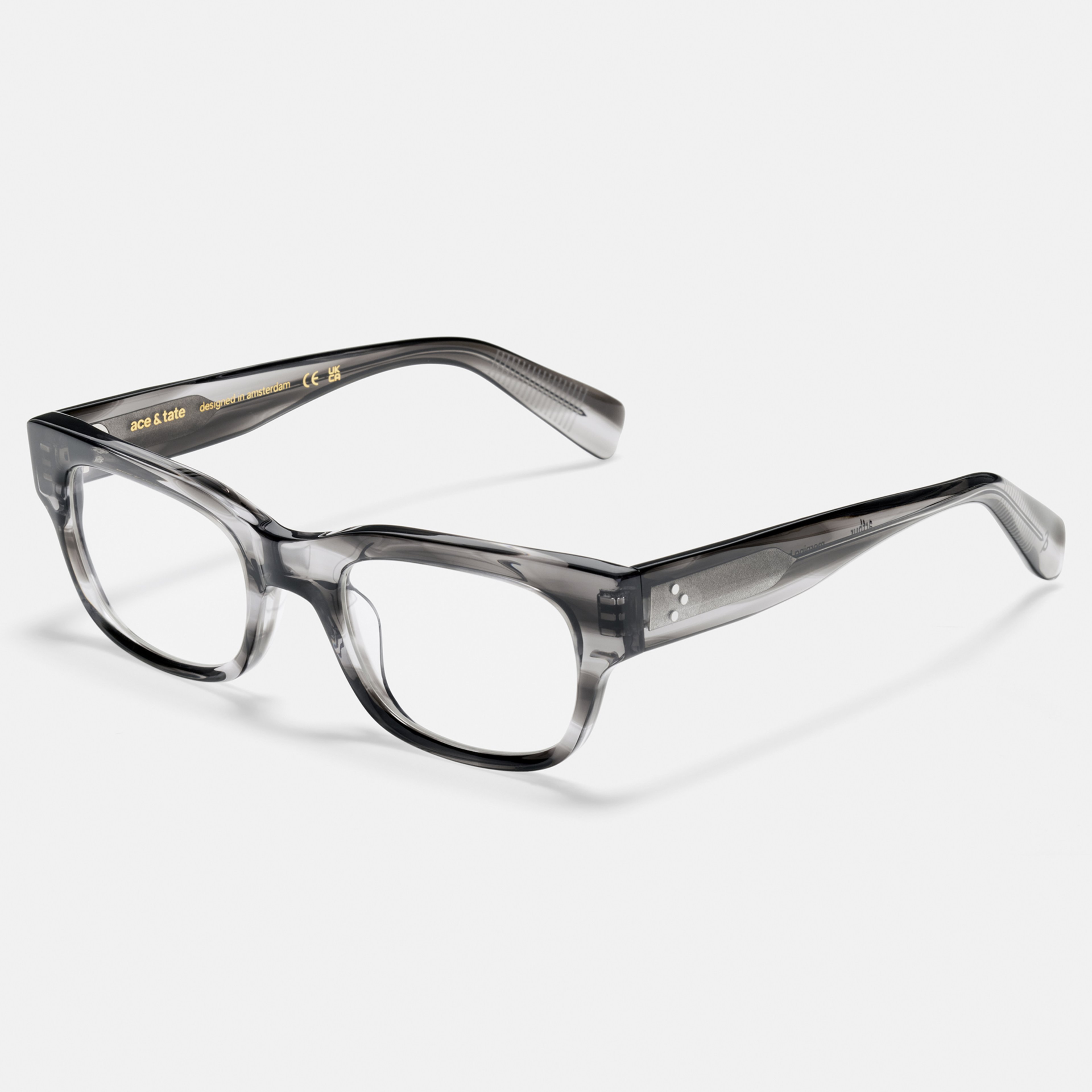 Ace & Tate Glasses | Rectangle Acetate in Clear, Grey