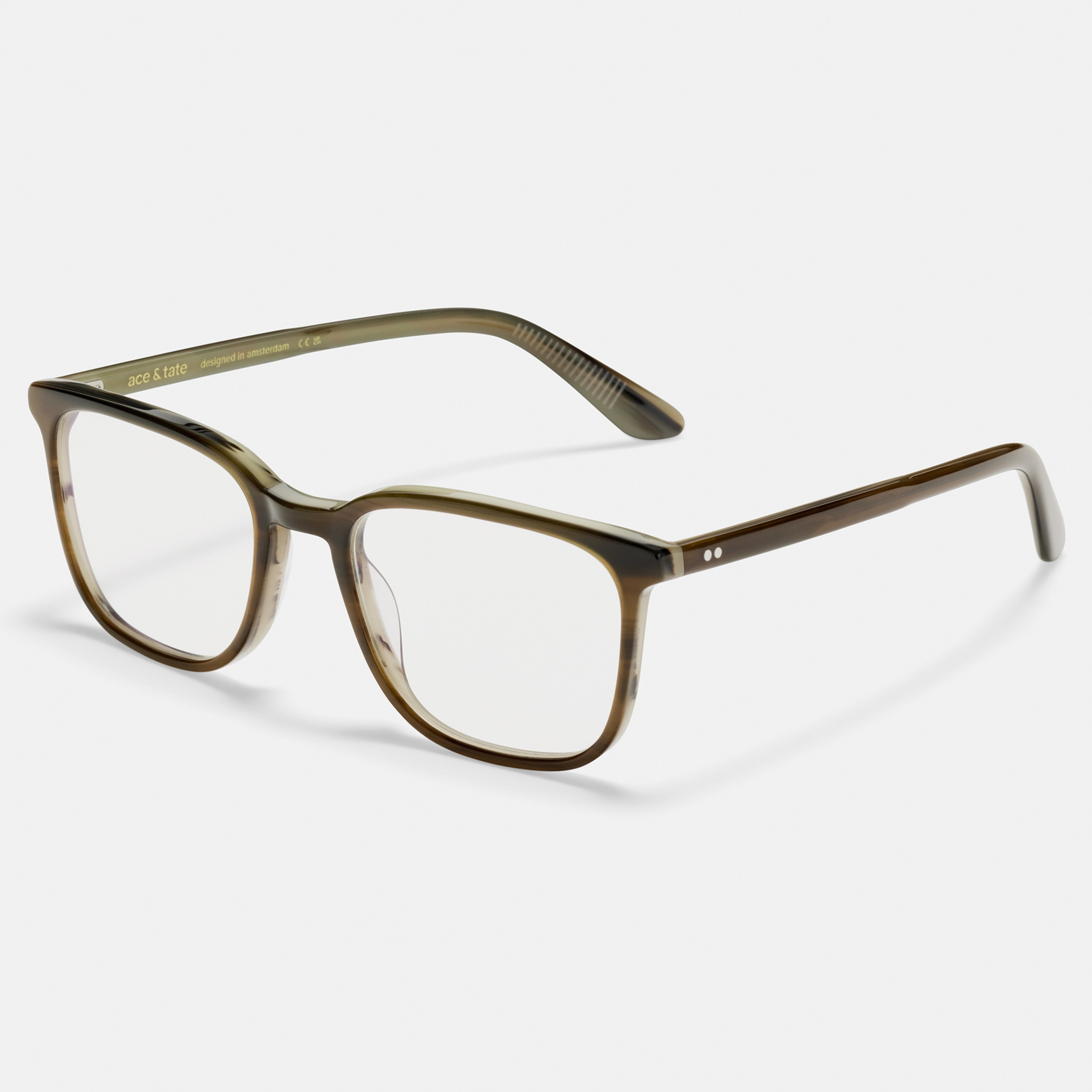Ace & Tate Glasses | Rectangle Acetate in Green, Grey