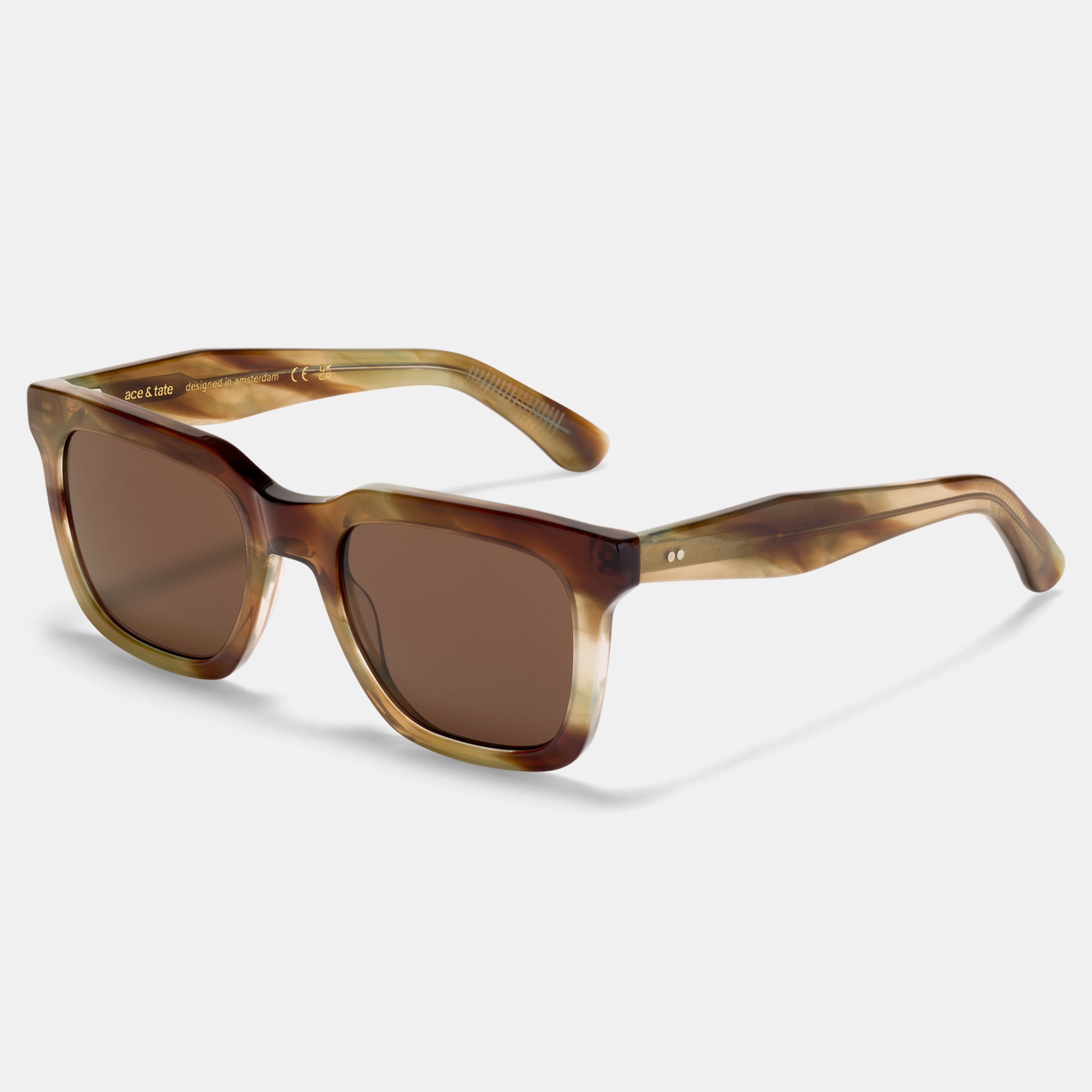 Ace & Tate Sunglasses | Square Acetate in Orange, Yellow, Brown, Green