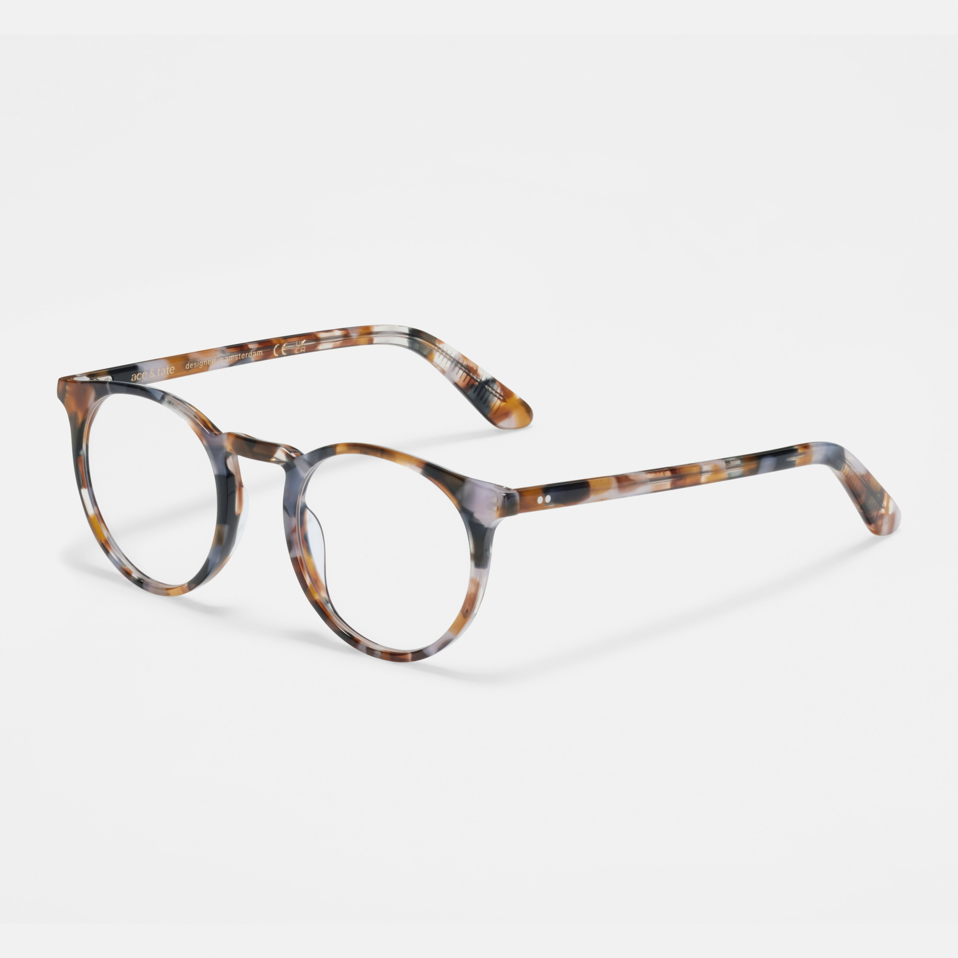Ace & Tate Glasses | Round Acetate in Brown, Orange, Purple