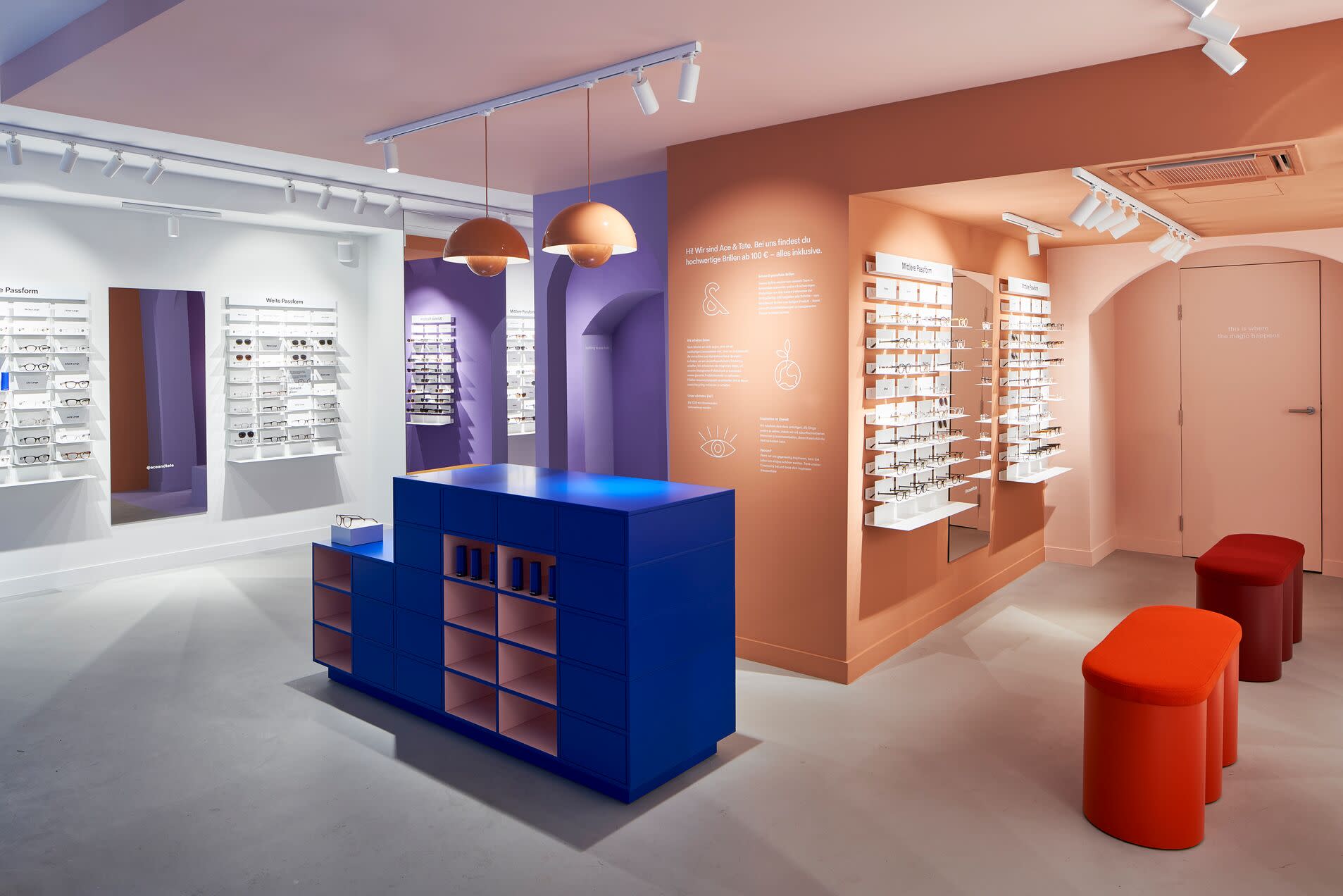 Showing interior of Ace & Tate Severinstraße store in, Alemania, Cologne, Altstadt-Süd
