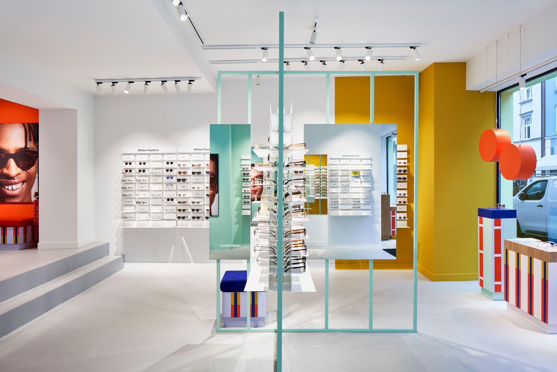 Showing interior of Ace & Tate Hohenzollernstrasse store in, Germany, Munich, Schwabing