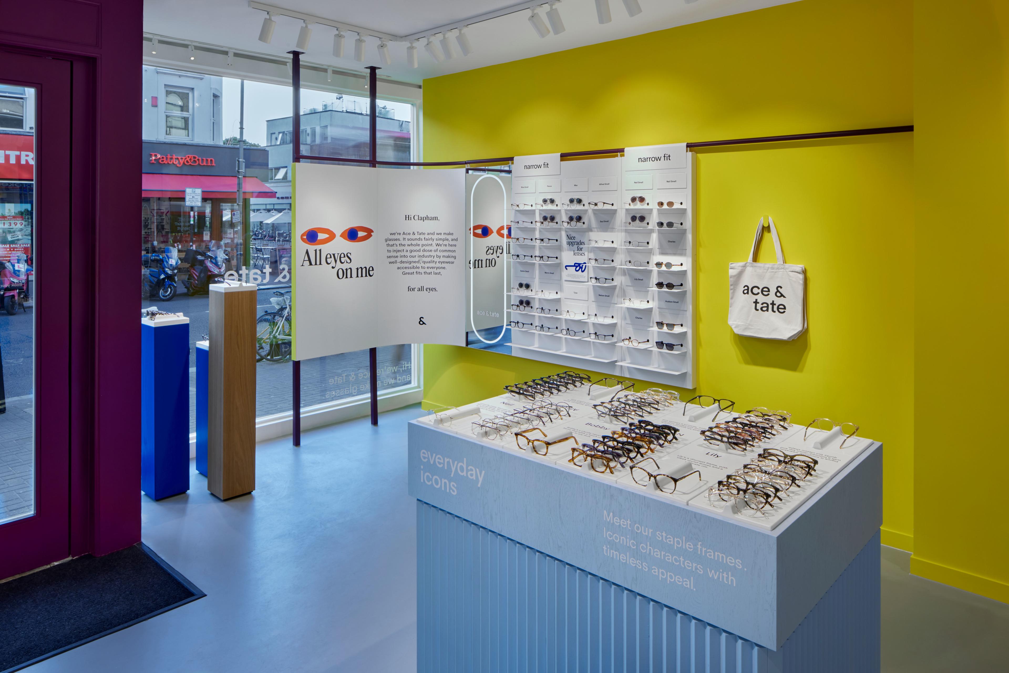 Showing interior of Ace & Tate Northcote Road store in, United Kingdom, London, Clapham