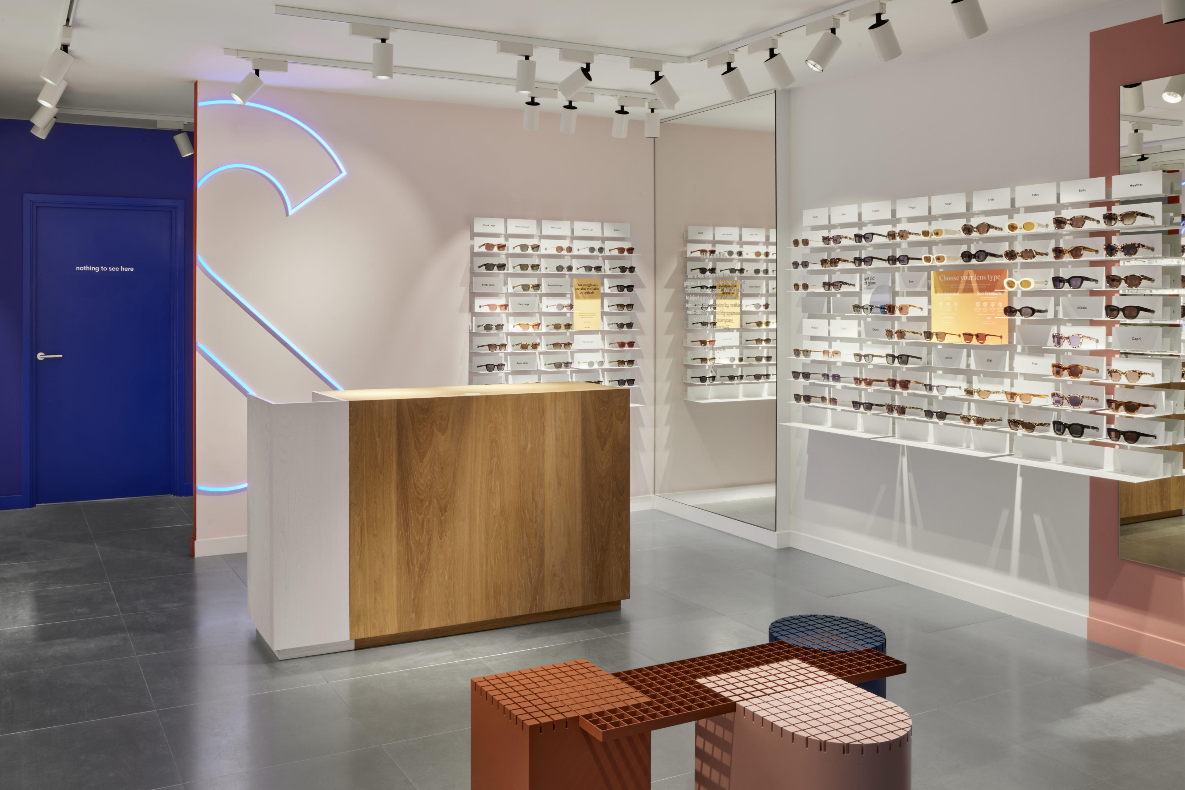 Showing interior of Ace & Tate Duke Street store in, United Kingdom, London, Mayfair