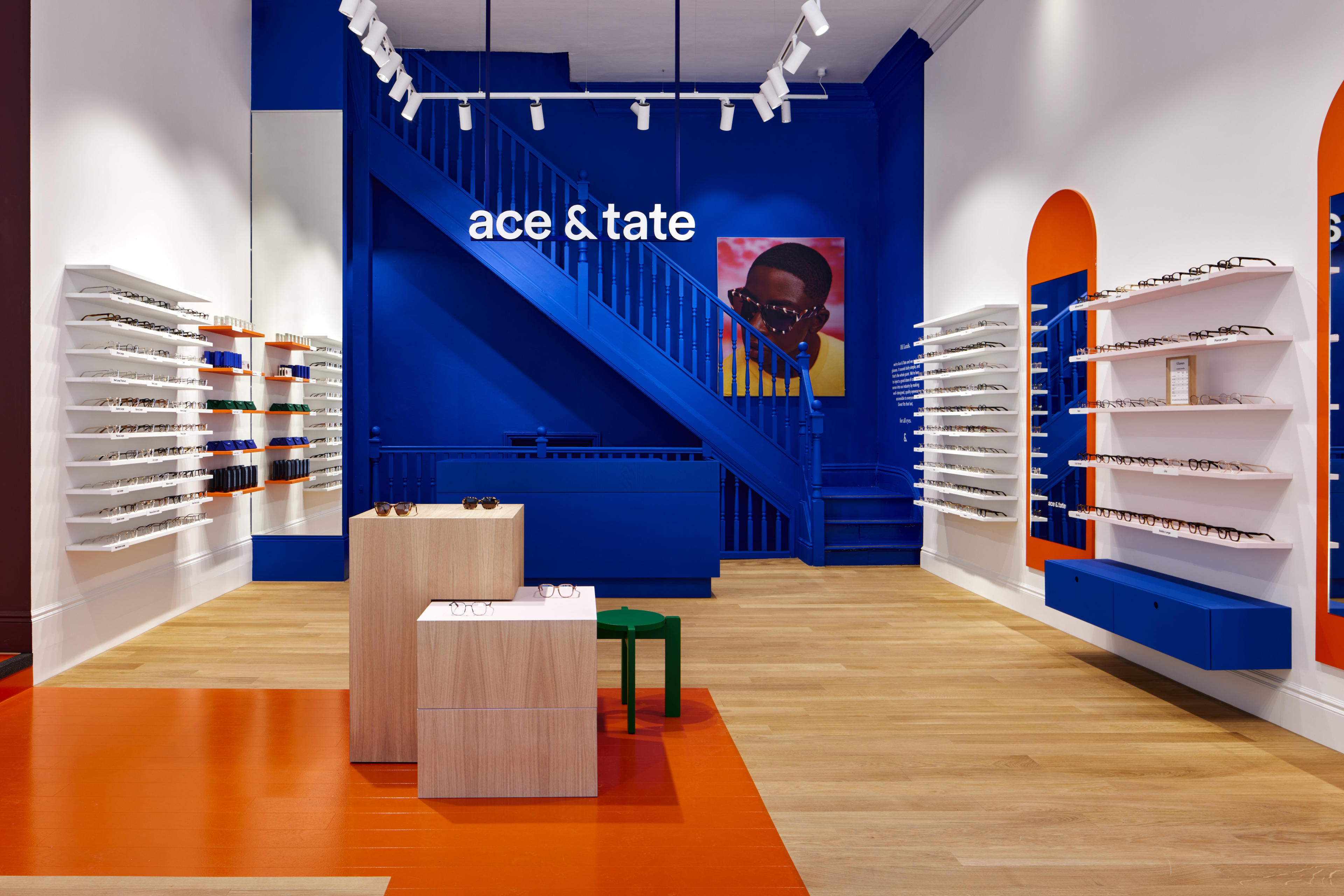 Showing interior of Ace & Tate King Edward Street store in, United Kingdom, Leeds, Briggate